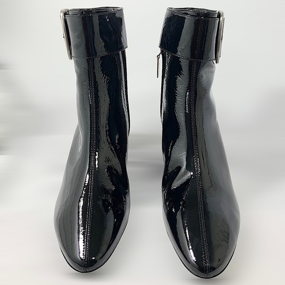 SAINT LAURENT Joplin Buckled Patent-Leather Ankle Boots Size 39/ US 8 - Picture 7 of 14